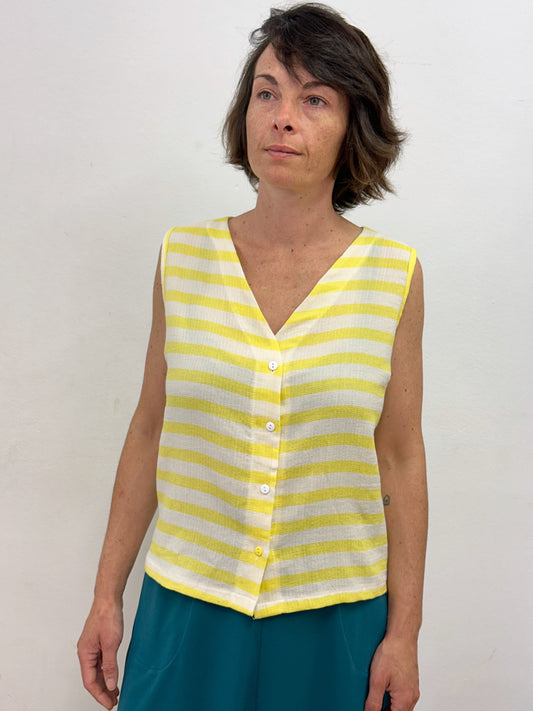 Camisa sense mànigues ratlles grogues
