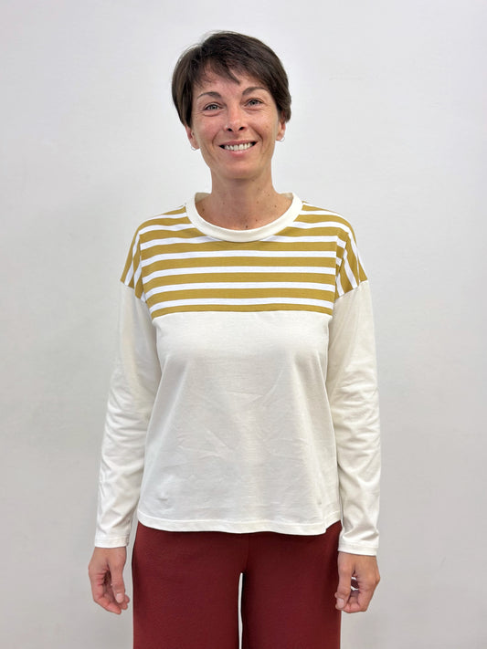 Samarreta de ratlles mostassa